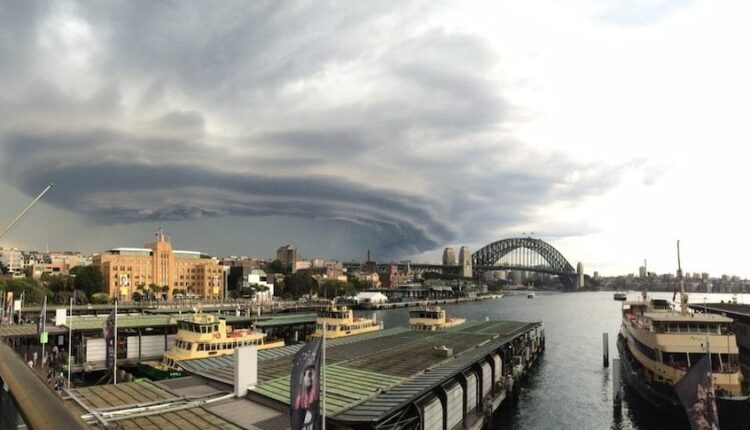 Storm clouds hover over the Sydney Harbour Bridge